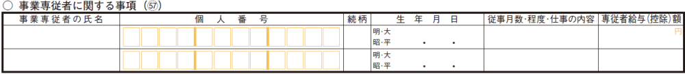 事業専従者に関する事項