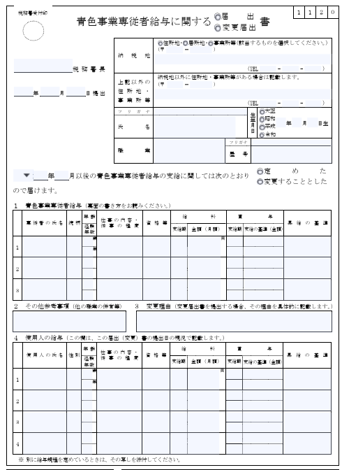 青色事業専従者給与に関する届出書