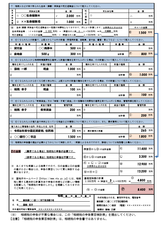 相続税の申告要否検討表